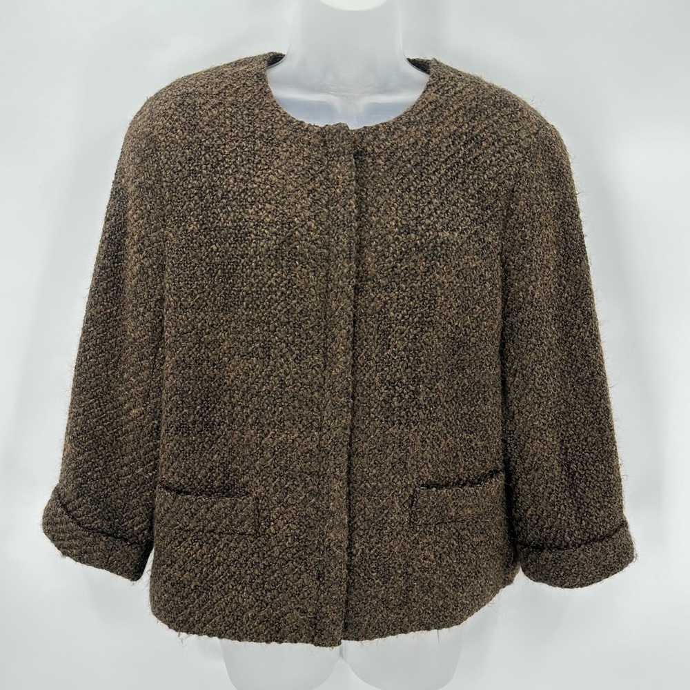 3/$15 COLDWATER CREEK Blazer Womens M 10-12 Brown 3/4 Sleeve Jacket Lined Snaps